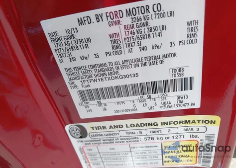 2013 Ford F-150 Fx4 from USA, damaged, VIN 1FTFW1ETXDKG30135